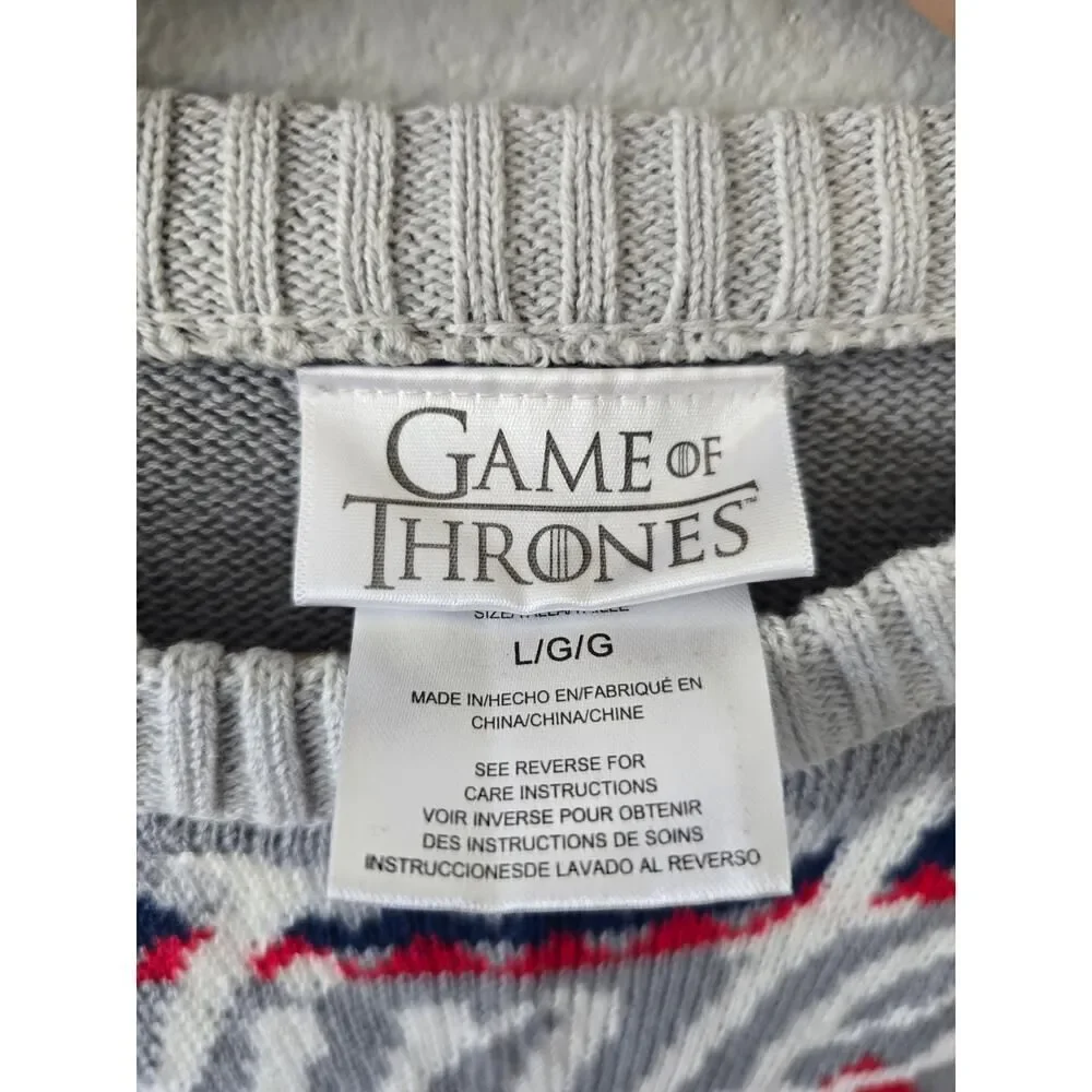 Game of Thrones Stark Direwolf Ugly Christmas Sweater Gray Red Blue L Unisex GOT